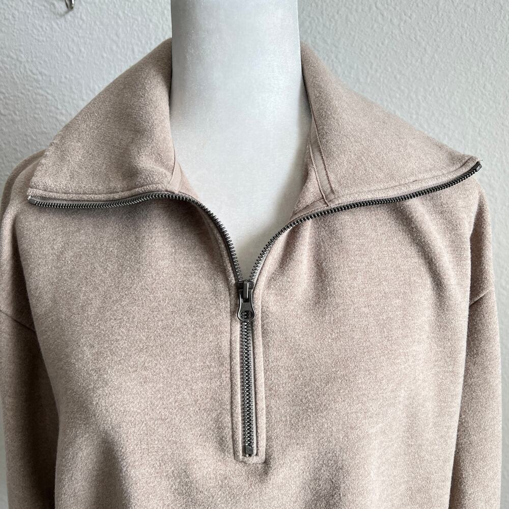Uniqlo Oatmeal 1/2 Zip Brushed Fleece Pullover Jacket Women's L Casual Normcore - Picture 2 of 7